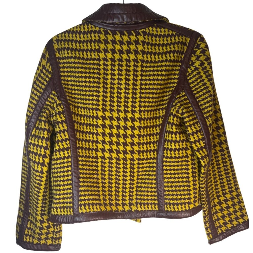VTG PHILOSOPHY DI Wool Houndstooth Vintage Yellow & Brown Wool Jacket Faux Trim - Picture 8 of 11